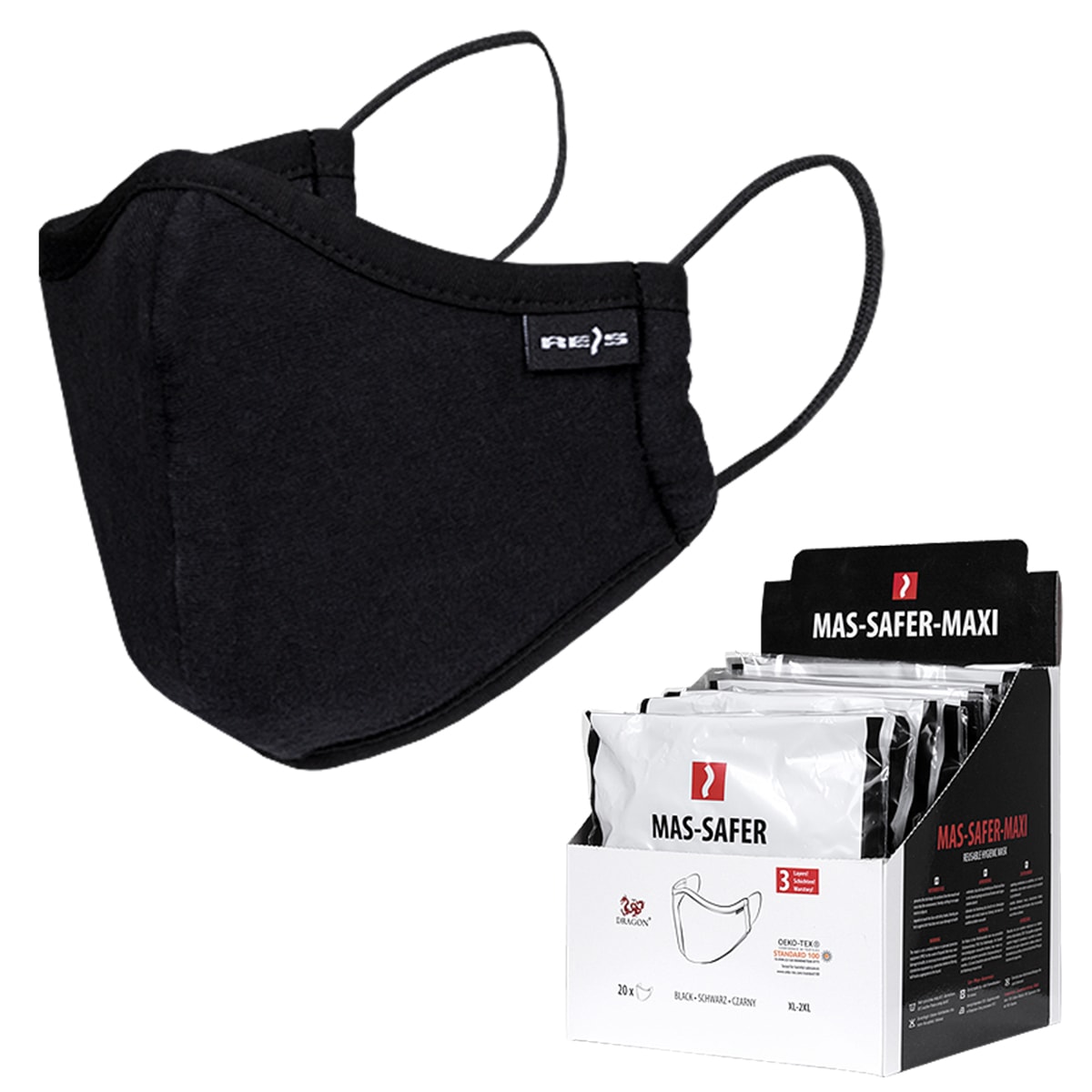 Moška higienska bombažna maska, 3-slojna, SAFER BLACK MAXI Moška higienska bombažna maska, 3-slojna, SAFER BLACK MAXI